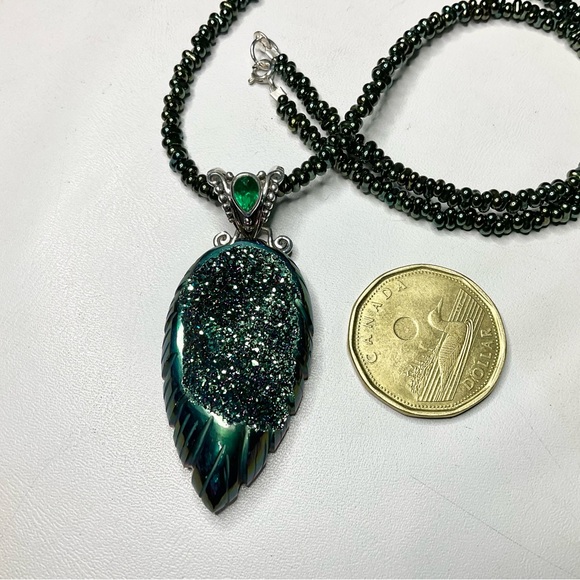 Sajen Green Druzy Necklace Sterling Silver - Picture 2 of 10